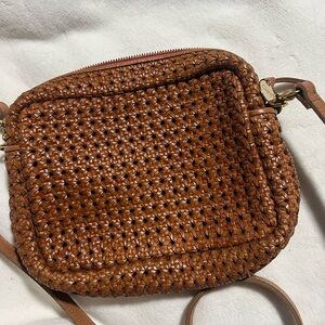 Clare V. Designer Woven Waffle Crossbody Bag – Brown / Cognac